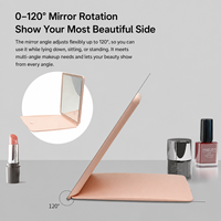 Miroir de Maquillage LED Portable Pliant Rechargeable, Lumière Unilatérale 3 Couleurs, Intensité Réglable par Contrôle Tactile, Luminosité Ajustable, pour Coiffeuse
