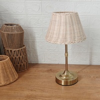 Lampe de table en rotin et bambou, abat-jour en métal, lumière de mariage, lumière remplaçable, tactile, sans fil, rechargeable par USB, lampe de table en rotin