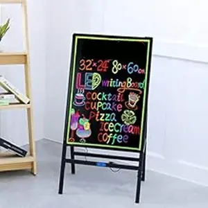 LED Message Writing Board 32"x24" Illuminated Erasable Neon Effect Restaurant Menu Sign With 8 Colors Markers