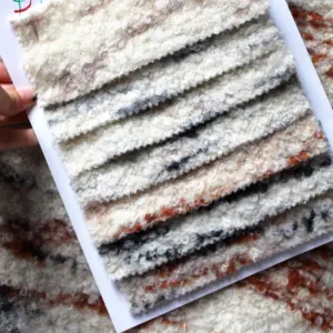 Hot Seller Fashion Factory Price Tiger Stripe Style White Grayish 32% Wool Alpaca Fleece Boucle Tweed Fabric Textile Manufacture