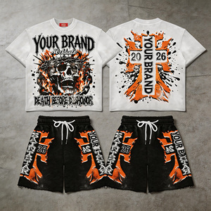 Custom <b>White</b> Cotton Sublimation Printed Graphic T-shirts Set Heat Sublimation Print Nylon Shorts Set <b>Tracksuit</b> for Mens - Product Image 1