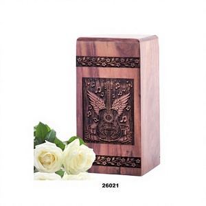 Meilleure vente guitare gravée en bois crémation adulte urne pour cendres humaines décoratif grande urne funéraire avec sac de velours gratuit - Product Image 1