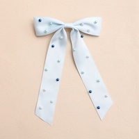 Barrette à cheveux de style français de 5,5 pouces, grande pince à cheveux en satin superposé, nœuds colorés en perles pour femmes et filles, longs nœuds en ruban noir