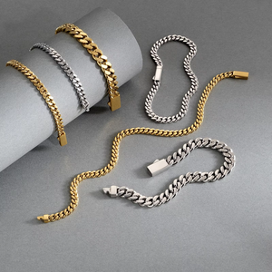 Bracelet pour homme en acier inoxydable plaqué or 14 carats, maillons cubains 8/5/3 mm, étanche et anti-ternissement, cadeau idéal - Product Image 1