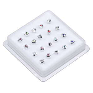 20 Pezzi <span class=keywords><strong>Piercing</strong></span> al <span class=keywords><strong>Naso</strong></span> con Cuore, Colori Misti, Strass, Estremità a Sfera, <span class=keywords><strong>Piercing</strong></span> in <span class=keywords><strong>Argento</strong></span> per <span class=keywords><strong>Naso</strong></span> e Narice, Gioielli in Confezione, Vendita all'Ingrosso - Product Image 1