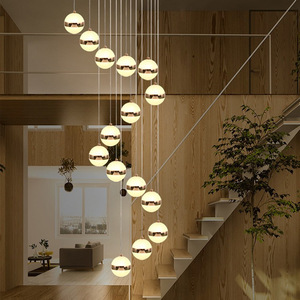 Luxe Gouden Bal Armatuur Voor Villa Trap Indoor Decoratie Hotel Villa Home Acryl Ball Lange Led Kroonluchter Hanglampen