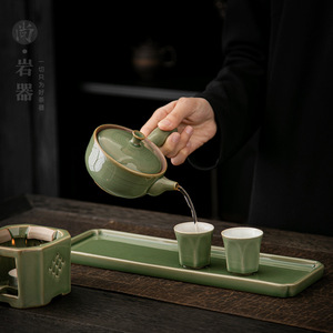 Bandeja de cerámica para preparación de té en seco, bandeja rectangular larga para juego de té Kung Fu, mesa de té pequeña, bandeja de servicio estilo japonés - Product Image 2