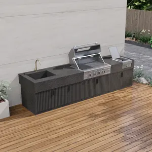 Modern Style Marble Slab Table Stone Outdoor Kitchen Worktop With Barbecue Grill Black Marble Countertop For Yard