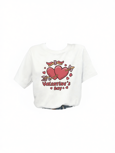 Romantic Valentine's Day T-Shirt Women Plus Size Crop <b>Top</b> Love <b>Heart</b> Arrow <b>Print</b> Casual Round Neck Spring Summer Short Sleeve - Product Image 1