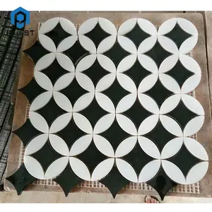 Популярная белая черная мраморная мозаичная Водоструйная плитка, Водоструйная плитка для дизайна стен