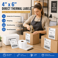 Etiquetas de Envío Térmicas Directas Personalizadas de 4x6, Etiquetas para Impresora Sin Atascos, Etiquetas Adhesivas Resistentes con Código de Barras para Embalaje de Comercio Electrónico