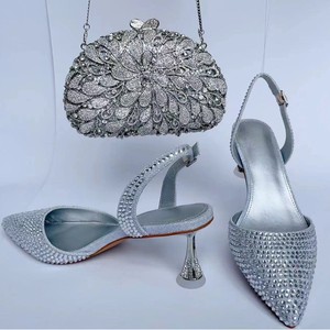 Свадебные босоножки на высоком каблуке со стразами и сумочка в комплекте женские вечерние итальянские вечерние туфли на высоком каблуке и сумочки - Product Image 6