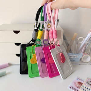 Porte-cartes vertical double avec cordon, étui mignon de couleur unie pour badge d'étudiant, photo <span class=keywords><strong>Polaroid</strong></span>, carte de bus et carte de fan - Product Image 4