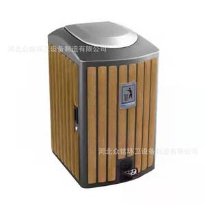 Contenedor de Basura Rectangular de Acero y Madera para Exteriores ZMG 018 para Calles, Parques y Áreas Residenciales - Product Image 1