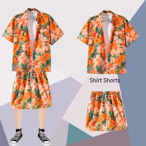 2023 Men's Hawaiian Shirt Sets Hawaiian Creations Sublimation Printed Men Hawaiian Beach Shirts and Shorts