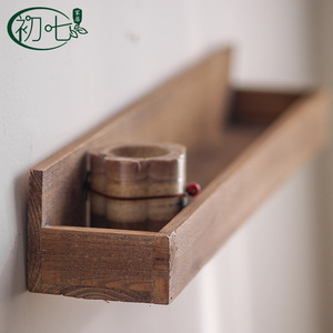 Natural <b>Wood</b> Color <b>Solid</b> <b>Wood</b> Wall Mounted <b>Shelf</b> Rectangle 60x10x8.9cm For Living Room Decoration Wabi Sabi Style - Product Image 4