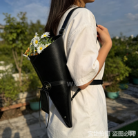 Sac conique de luxe en similicuir pour bouquet, pochette réutilisable pour emballage floral, sac portable pour cadeau floral, mariage ou événement