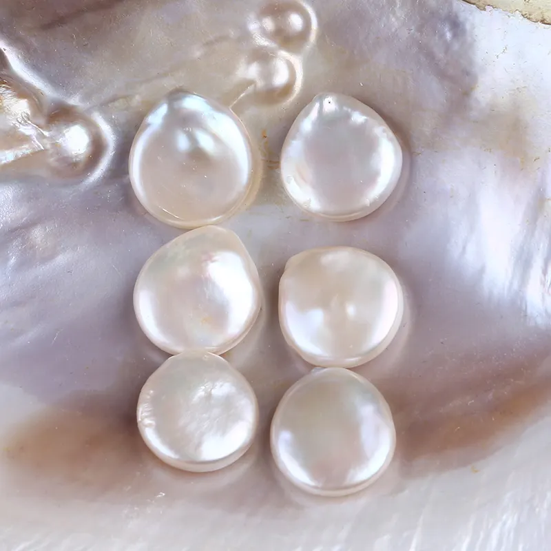 High quality half-drilled 15-16mm baroque coin shape white freshwater real pearl