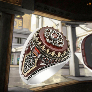 Bague en alliage plaqué platine ovale noir argenté rouge foncé pour homme, style décontracté/sportif, avec micro-<span class=keywords><strong>inserts</strong></span> géométriques, bijoux de mariage en gros - Product Image 3