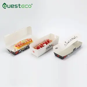 Korean Custom Printed Disposable Hot Dog Packaging Box White Pink Corn Dog Food Grade Paper Cardboard Box For Hot Dog Tray