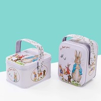 Boîte en fer blanc de luxe carrée portable personnalisée avec poignée, de qualité alimentaire, pour emballage cadeau, biscuits et bonbons