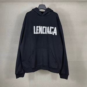 Sudadera con capucha de algodón de corte holgado, con estampado de letras, efecto lavado y desgastado, de la nueva marca B, versión Paris High, para otoño. - Product Image 1