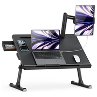 Faltbarer Verstellbarer Schoß-Schreibtisch Doppelbildschirm Laptop Extra Großer Couch-Bett-Tablett-Tisch mit Tragbarem Monitorständer und Schublade für Erwachsene