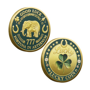 Moneda Conmemorativa LUCKY de Metal con Elefante Auspicioso 777, Insignia Conmemorativa de Trébol, Moneda de la Suerte Personalizada, Moneda de Buena Fortuna - Product Image 1
