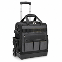 Sac à outils roulant portable avec poignée télescopique, sac à outils à roulettes robuste, noir, multi-poches, rangement mobile professionnel