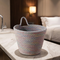 Panier de rangement rond en tissu pliable, moderne et minimaliste, en corde de coton tressée, écologique, pour cosmétiques, jouets, clés, bijoux, articles de toilette
