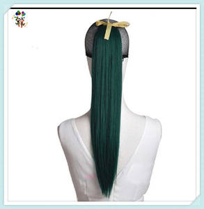 Queue de cheval synthétique longue et lisse, couleur bleu ciel, bon marché, avec cordon de serrage, HPC-1421 - Product Image 4