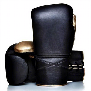 Guantes de Boxeo de Cuero Negro y Dorado de 12 oz con Cierre de Velcro, Guantes de Entrenamiento para Adultos |   Guantes de Boxeo de Cuero de Primera Calidad con Logotipo Personalizado - Product Image 2