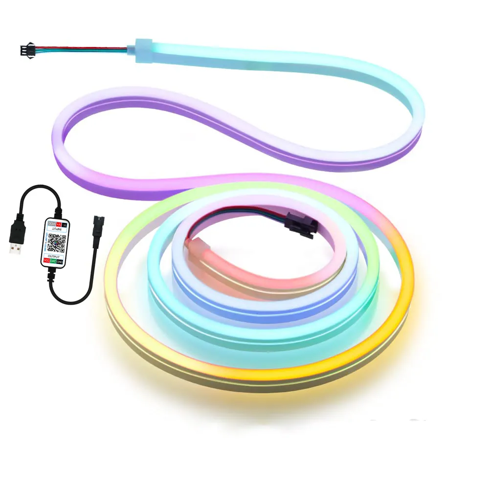 RGBIC Led Neon Rope Light 5v Ws2812b Flexible Strip Light 6*12mm Thin Neon Tube Silicone Landscape Tube Led 8000k