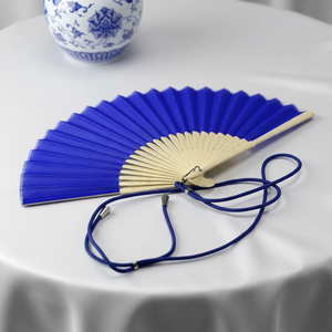 Bonito diseño, 21 cm, 8 pulgadas, <span class=keywords><strong>abanico</strong></span> de mano de bambú <span class=keywords><strong>barato</strong></span> con mango de bambú y estampado de seda blanca para novias, bodas y fiestas. - Product Image 5