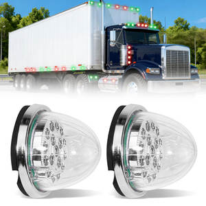 2PCS 17LED Feux de signalisation auxiliaires rouges + verts double révolution type pastèque avec boîtier chromé pour camion, 12V, IP67 - Product Image 1