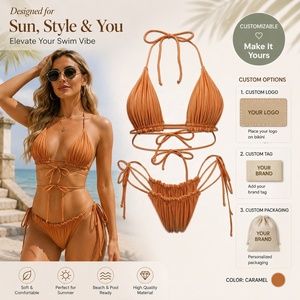 Set di Bikini <span class=keywords><strong>a</strong></span> triangolo brasiliano <span class=keywords><strong>a</strong></span> vita alta Sexy Sexy da donna Modulare multicolore stampa Tie-Dye di moda - Product Image 2