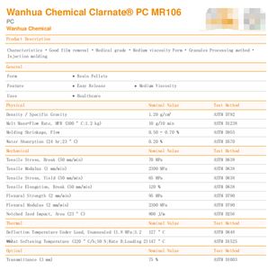 PC wanhua mr106: <span class=keywords><strong>Polycarbonate</strong></span> độ nhớt trung bình y tế có khả năng chống va đập tuyệt vời và độ bền cơ học - Product Image 2