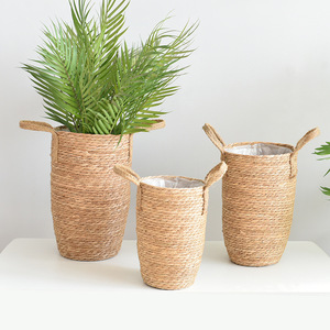 Nordic Style Woven Straw Flower Pot Plant Fiber Indoor Floor <b>Standing</b> Home Decor <b>Vase</b> Planter Set - Product Image 1