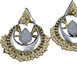 Bijoux cloutés faits à la main en argent bicolore Long Jhumka Fashion Jewelry Boucles d'oreilles - Product Image 1