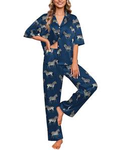 Set <span class=keywords><strong>Pigiama</strong></span> Donna in Raso Setoso, Maniche Corte <span class=keywords><strong>con</strong></span> <span class=keywords><strong>Bottoni</strong></span>, Abbigliamento da Notte Morbido in Due Pezzi per l'Estate - Product Image 1