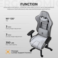 Chaise de jeu Siège de soutien lombaire ergonomique avec ressorts métalliques et accoudoirs 4D en mousse Dossier pliable 90 °-135 ° Silla Gamer