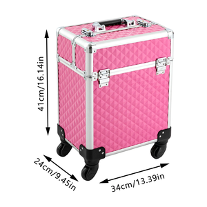 Organizador de Cosméticos Rodante de Aluminio Rosa, Caja de Maquillaje <span class=keywords><strong>con</strong></span> Cajón y Cuatro Bandejas - Product Image 4