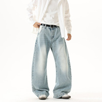 Jean Homme Style Américain Vintage, Coupe Slim Rétro, Effet Délavé, Coupe Courbée, Décontracté, Respirant, Couleur Unie, Été Automne