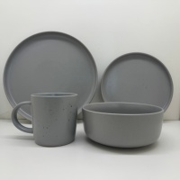 Service de table en grès de luxe Guangda Europe, 4 pièces, assiette, bol et tasse en céramique gris moderne |   Résistant à la chaleur, compatible lave-vaisselle et four