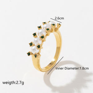 Cute Design 24K Gold Plated Stainless Steel Real Freshwater <b>Pearl</b> Zircon <b>Ring</b> - Product Image 2