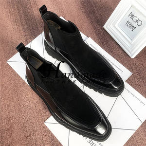 Botas Chelsea de punta puntiaguda con diseño patchwork para hombre - cuero genuino negro, suela gruesa, botín corto con cubrepiés - Product Image 4