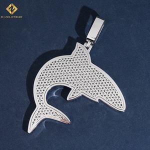 Colgante de Tiburón GRA, Plata 925 con Baño de Rodio, Moissanita VVS, Colgante de Lujo con Temática Animal, Joyería Hip Hop - Product Image 4