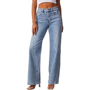 2025 High Street Style Baggy Straight Patchwork Transpirable Pantalones de mezclilla de cintura alta Y2K con pierna ancha para mujer - Product Image 4
