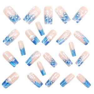 Patchs d'ongles en résine carrée de longueur moyenne, style européen, couvrant entièrement l'<span class=keywords><strong>ongle</strong></span>, éléments océaniques bleus, baleine, couleur transparente, style européen américain - Product Image 5