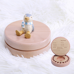 Baby Tooth Box Penguin Wooden Kids Keepsake Organizer for Baby Teeth Cute Children Tooth Container